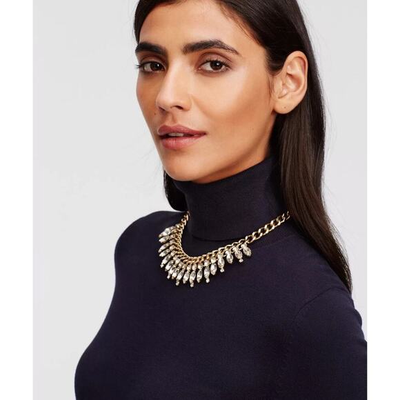 AnnTaylor LOFT Antique Bronze Clear Crystal Rhinestone Chunky Statement Necklace - Picture 1 of 7